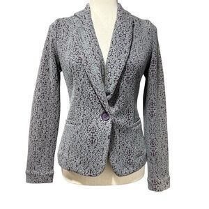 Olivia Moon Damask Blazer Small Petite Gray Purple Stretch Office Corporate Boss